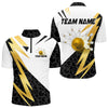 Maxcorners Black and White Bowling Polo, Quarter Zip Shirt for Men Custom Lightning Team bowling jersey | Gold LM1625