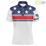 Maxcorners Red, White and Blue American Flag Mens golf polo shirts custom patriotic golf attire for mensMT0306