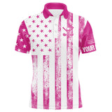 Maxcorners Personalized Pink & White American Flag Retro Men golf polo shirts Custom Patriotic golf top for men MT2407