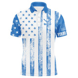 Maxcorners Personalized Blue & White American Flag Retro Men golf polo shirts Custom Patriotic golf top for men MT2407