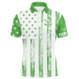 Maxcorners Personalized Green & White American Flag Retro Men golf polo shirts Custom Patriotic golf top for men MT2407