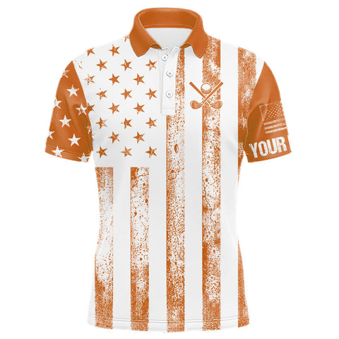 Maxcorners Personalized Orange & White American Flag Retro Men golf polo shirt Custom Patriotic golf top for men MT2407
