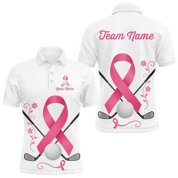 Maxcorners Pink ribbon golf ball clubs Mens polo golf shirts Custom Breast cancer awareness team golf jerseys MT2108
