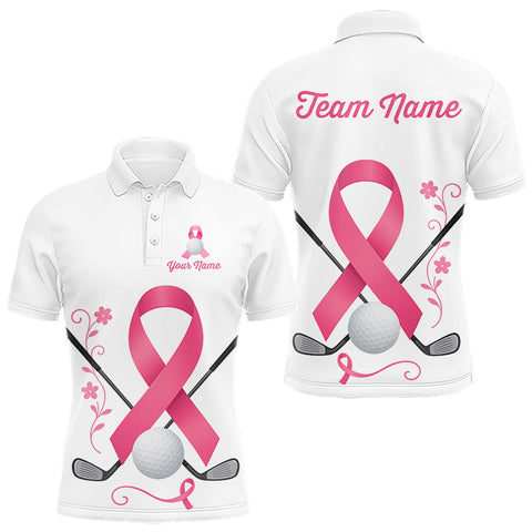 Maxcorners Pink ribbon golf ball clubs Mens polo golf shirts Custom Breast cancer awareness team golf jerseys MT2108