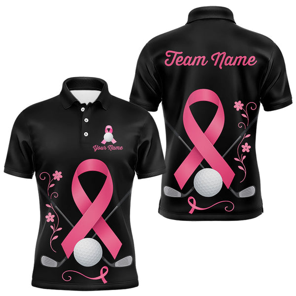 Maxcorners Pink ribbon golf ball clubs Black Mens polo golf shirts Custom Breast cancer team golf jerseys MT2108