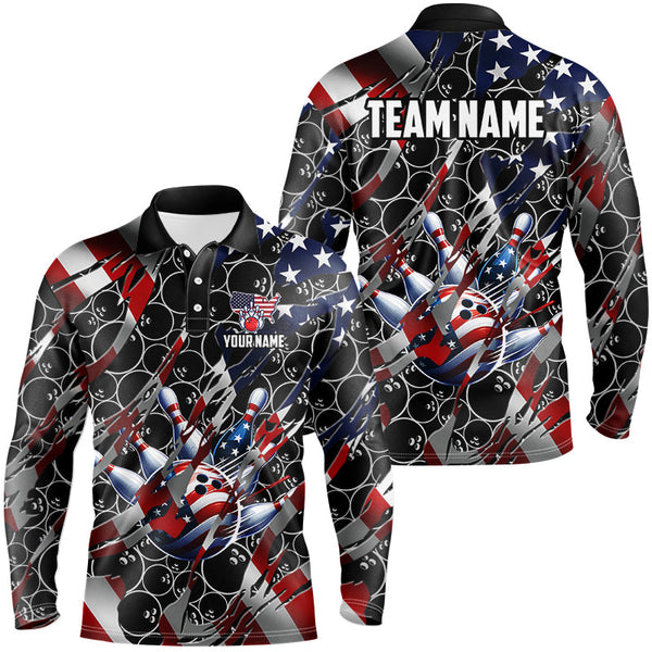 Maxcorners American flag black bowling camo bowling shirts Custom patriotic Bowling Team League Jerseys