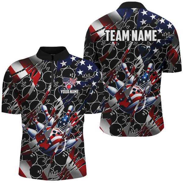 Maxcorners American flag black bowling camo bowling shirts Custom patriotic Bowling Team League Jerseys