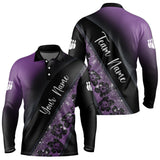 Maxcorners Black and Purple Glitter Flower Bowling Polo, Quarter Zip Shirt for Men Custom Bowling Team Jerseys