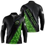 Maxcorners Black and Green Shamrock St Patrick Day Bowling Polo, 1/4 Zip Shirt for Men Custom Bowling Team Jersey