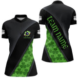 Maxcorners Black and Green Shamrock St Patrick Day Bowling Polo, 1/4 Zip Shirt for Men Custom Bowling Team Jersey