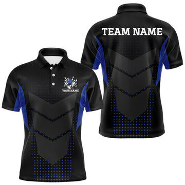 Maxcorners Navy blue and Black Mens Bowling Jerseys Custom Team bowling polo shirts for men, bowling zip jerseys LM2201