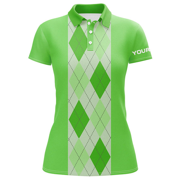 Maxcorners Green Argyle Plaid Pattern Womens Golf Polo Shirt Custom Golf Polos Shirt For Womens