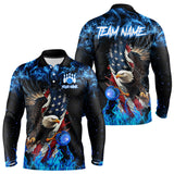 Maxcorners Blue Flame American Flag Eagle Bowling Shirts For Men & Women Custom Bowling Team Jersey, Gift For Bowler