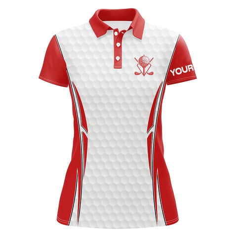 Maxcorners Red And White Golf Ball Womens Golf Polo Shirts Custom Golf Clothing For Women