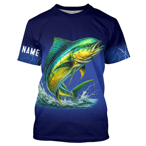 Maxcorners Mahi Mahi Fishing blue lightning 3D All Over printed shirts Customized Name Dorado Fishing apparel MT2108