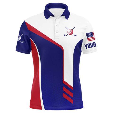 Maxcorner Customized Name Red White And Blue Golf 3D Polo Shirt