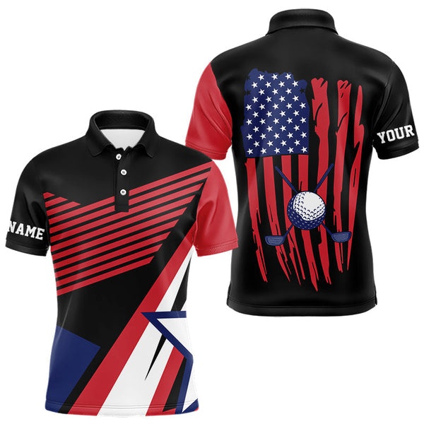Maxcorners American Flag Golf polo shirts For Mens custom patriotic golf top for men, golfing gifts | BlackMT0306