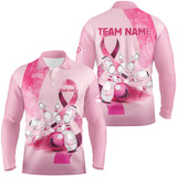 Maxcorners Bowling Ball And Pins Pink Ribbons PatternCustomized Name, Team Name 3D Shirt