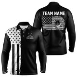 Maxcorners Black and White American Flag Mens golf polo shirts Custom name patriotic team golf uniformMT0306