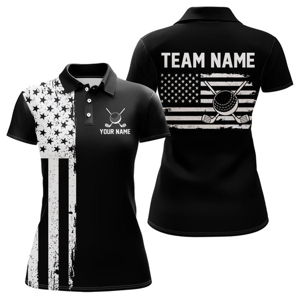 Maxcorners Black and White American Flag Mens golf polo shirts Custom name patriotic team golf uniformMT0306