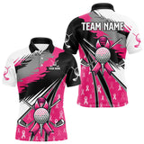 Maxcorners Mens golf polo shirt Custom pink ribbon pattern mens golf clothes, Breast cancer shirt for golfer MT2108