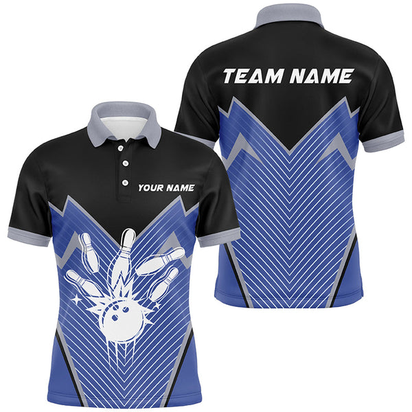 Maxcorners Retro Bowling Polo, Quarter Zip shirts custom Bowling Team League Jerseys | Blue