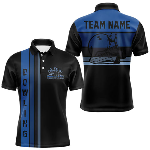 Maxcorners Black and Blue Retro Bowling Polo, Quarter Zip Shirts for Men Custom Team Bowling League Jerseys TU2309