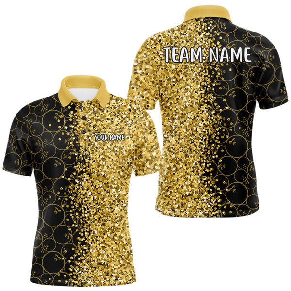 Maxcorners Black Camo and Gold glitter Bowling Shirts For Men Custom bowling jersey gift for bowlers LM2110
