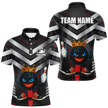 Maxcorners Funny Bowling Shirts Black and Silver Metal Team Bowling Polo, 1/4 Zip Shirts Custom bowling gifts LM2603