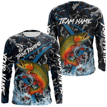 Maxcorners Custom Brook Trout Fishing Camo Long Sleeve Fishing Shirts, Personalized Trout Fishing Team Jerseys LM2512