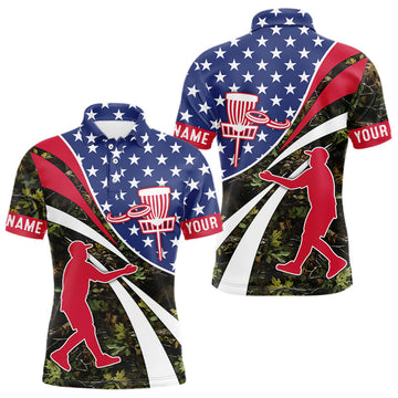 Maxcorners American Flag Camo Disc golf shirts for men, women custom patriotic disc golf jerseys