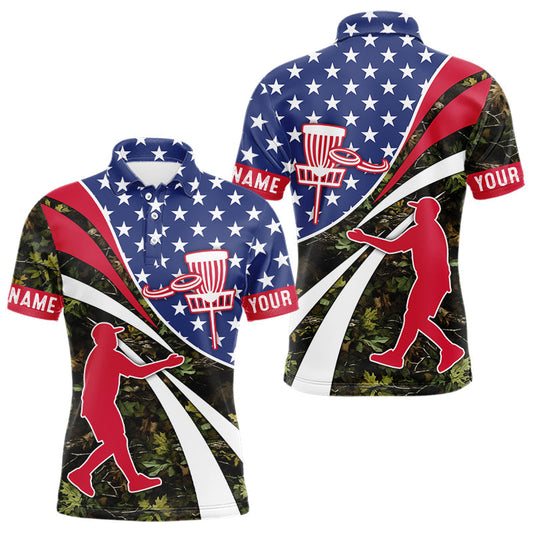 Maxcorners American Flag Camo Disc golf shirts for men, women custom patriotic disc golf jerseys