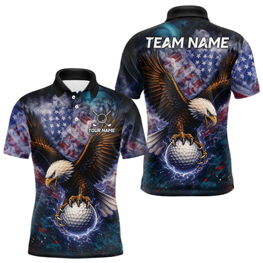 Maxcorners Smoke American Flag Eagle Mens golf polo shirts Custom patriotic golf outfit men, unique golf gifts