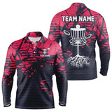 Maxcorners Pink and navy Camo Mens Disc golf polo shirts Custom team disc golf apparelMT0306