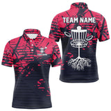 Maxcorners Pink and navy Camo Mens Disc golf polo shirts Custom team disc golf apparelMT0306