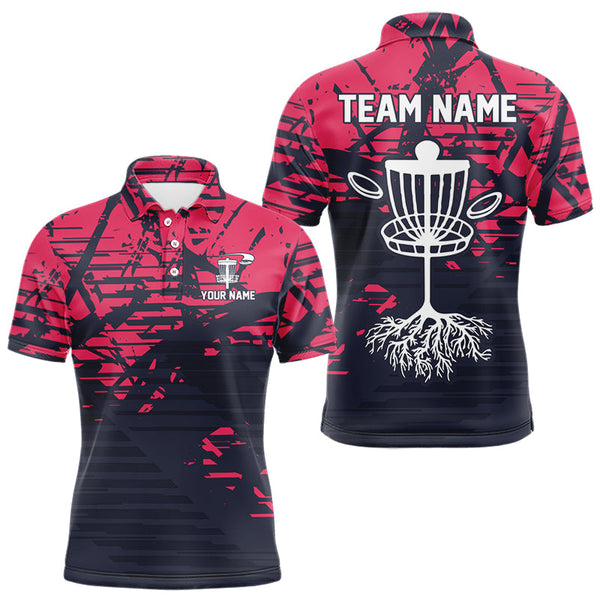 Maxcorners Pink and navy Camo Mens Disc golf polo shirts Custom team disc golf apparelMT0306