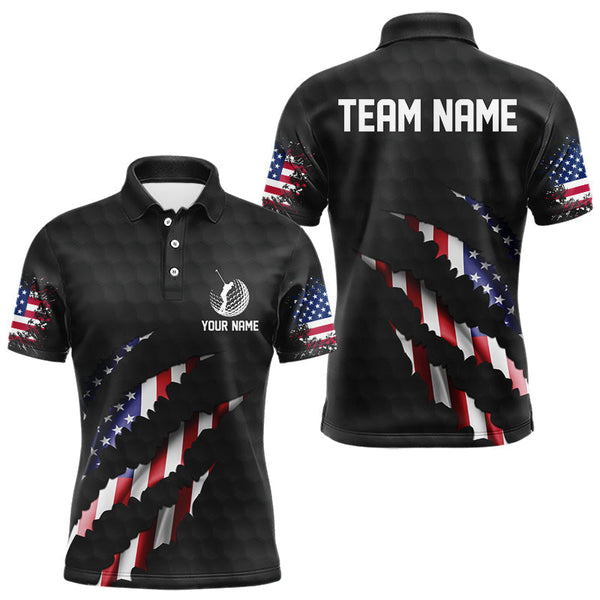 Maxcorners Personalized American Flag Men golf polo shirts, Custom Patriotic Golf Team Shirts For men | Black LM3006