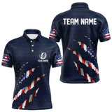 Maxcorners Personalized American Flag Men golf polo shirt, Custom Patriotic Golf Team Shirts For men | Navy Blue LM3006