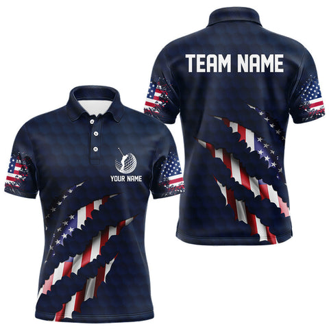 Maxcorners Personalized American Flag Men golf polo shirt, Custom Patriotic Golf Team Shirts For men | Navy Blue LM3006