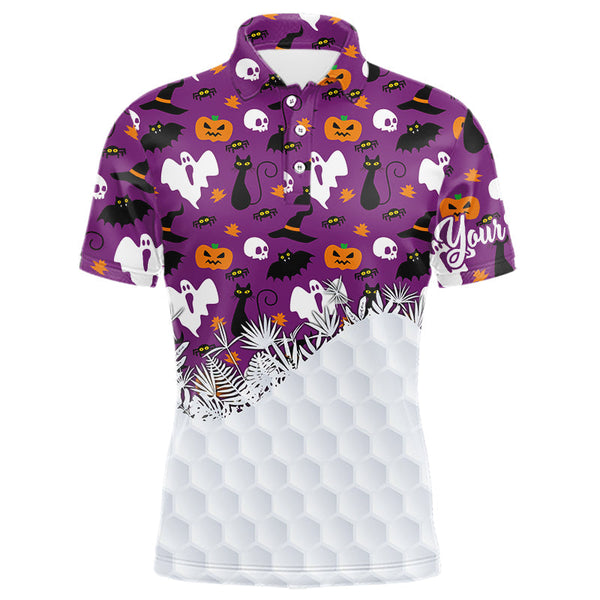 Maxcorners Personalized funny purple Halloween pattern mens golf polo shirts best mens golf wears MT2407