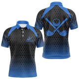 Maxcorners Mens golf polo shirts custom black and blue hexagon pattern golf outfits men, cool golf gifts MT2407