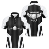 Maxcorners Black and White Mens Golf Polo Shirt Custom golf clothes for men, personalized unique golf gifts