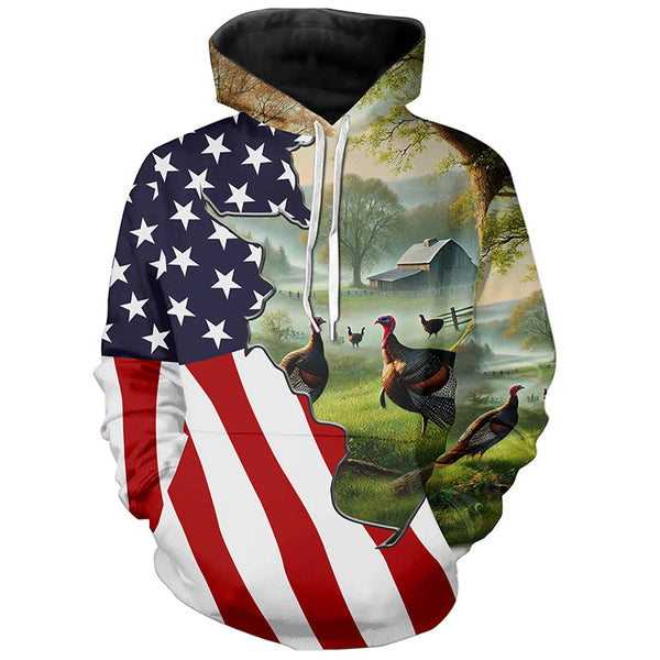 Maxcorners Wild Turkey Hunting Camo 3D All Over Print Shirts American Flag Patriotic Hunting gifts LM2608