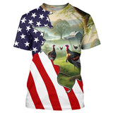 Maxcorners Wild Turkey Hunting Camo 3D All Over Print Shirts American Flag Patriotic Hunting gifts LM2608