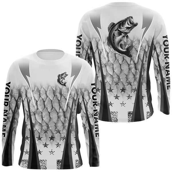 Maxcorners Black and white Largemouth Bass fishing scales Custom performance long sleeve Bass fishing shirts MT2108