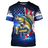 Maxcorners Walleye Fishing 3D American Flag patriotic blue galaxy Custom Walleye long sleeve Fishing Shirts MT2108
