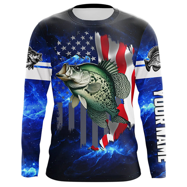Maxcorners Crappie Fishing 3D American Flag patriotic blue galaxy Custom Crappie long sleeve Fishing Shirts MT2108