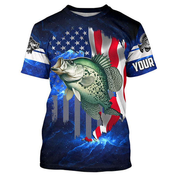 Maxcorners Crappie Fishing 3D American Flag patriotic blue galaxy Custom Crappie long sleeve Fishing Shirts MT2108