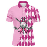 Maxcorners Golf Pink Argyle Pattern Breast Cancer Awareness Customized Name 3D Polo Shirt