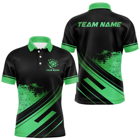 Maxcorners Custom Black And Green Bowling Team Polo, Quarter-Zip Shirts For Men, Personalized Bowling Jerseys LM2408